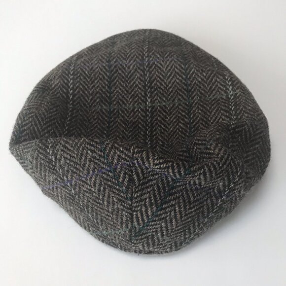 Brooks Brothers Hat Cap Tweed Men Large Herringbone Flat Brown Wool Italy Cabbie - Picture 3 of 6